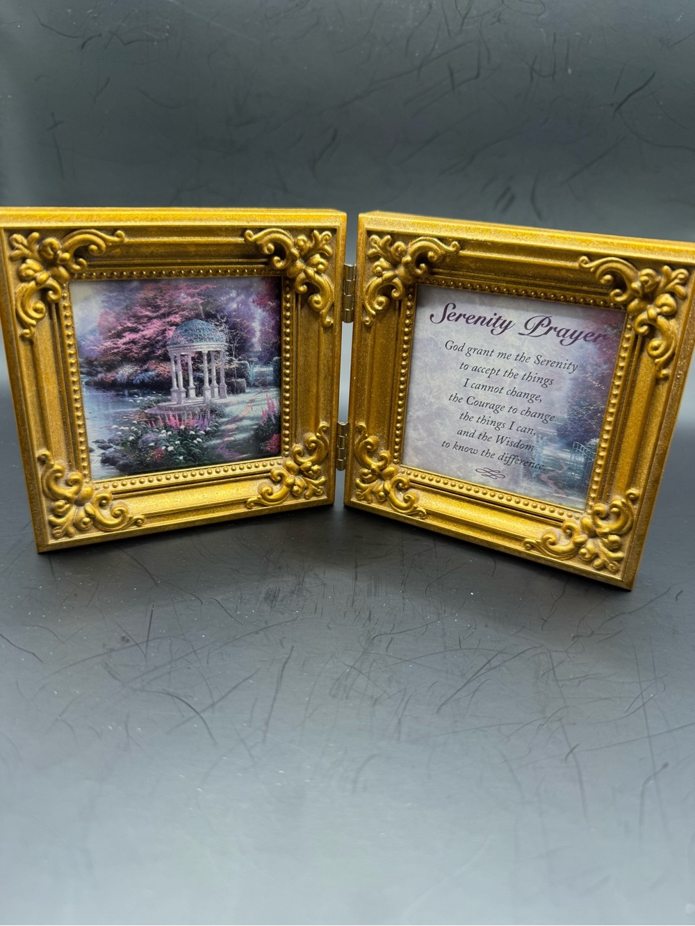 Gold Tone Hinged Double Picture Frame Serenity Prayer Garden Gazebo